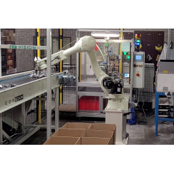 RFA Robotloader met RFA-Vision met opvoersysteem voor aluminium spuitgietproducten