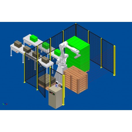 RFA Robotpalletiser systeem RD080N voor 2 lijnen met handmatige afvoer beladen pallets